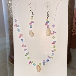 Colorful Beaded & Shell Necklace and Earring Set